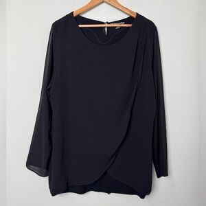 Soft‎ Surroundings Top Belvedere Blouse Sheer Sleeves w/Layers in Black Size XL